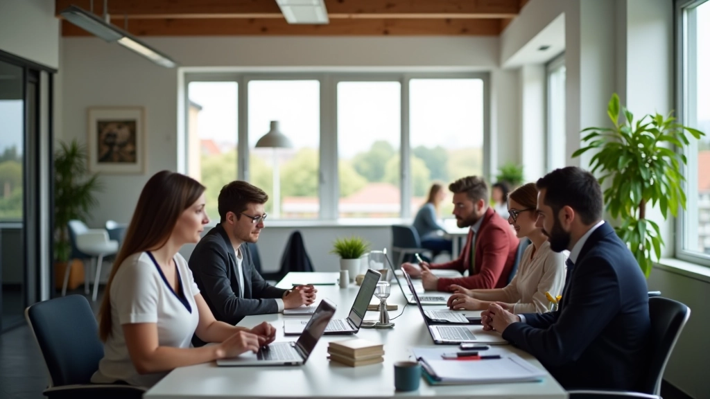 Team van professionals in modern kantoor, werkend aan projecten en communicatie